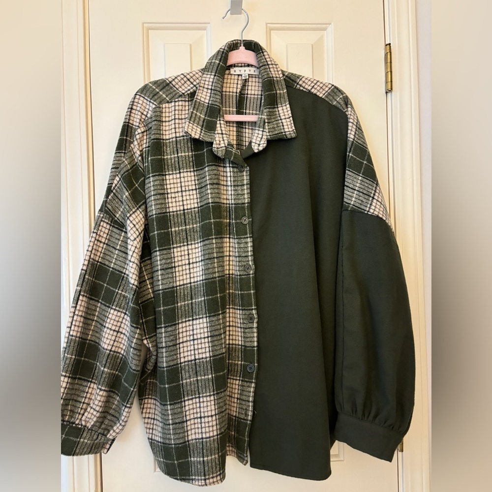 Green and Plaid Button-Up Shirt